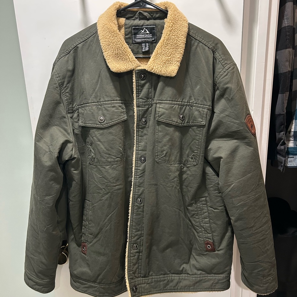 Men's Army Green Sherpa-Collar Field Jacket - XL